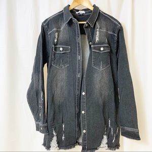 Ash & Antler Love Tree Black Distressed Oversized Denim Jean Black Jacket Medium